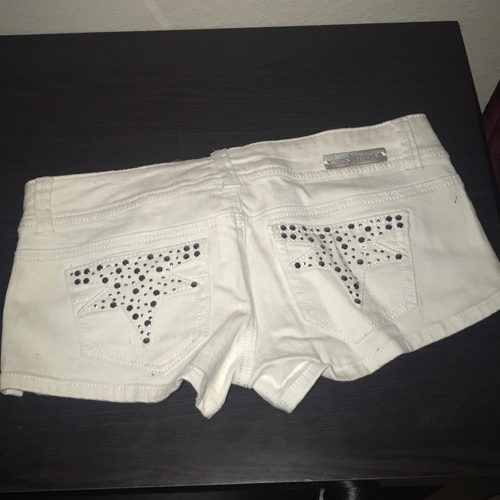 White jeweled jean shorts